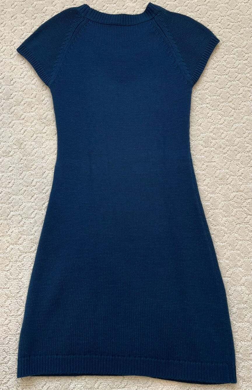 Trina Turk Navy Blue Cable Knit Cap Sleeve Sweater Dress